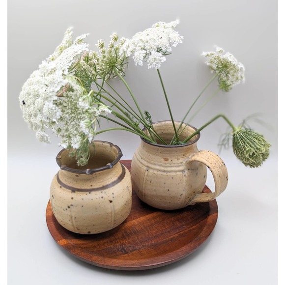 Vintage Signed Studio Pottery Stoneware Pitcher and Vase Matte Speckle Glaze - Picture 3 of 8